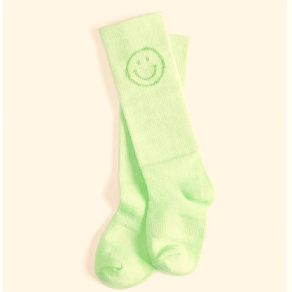 Fabletics Kids Mini Jacquard Happy Face Crew Sock Lime Green Smiley